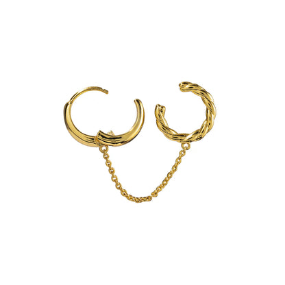 Gold hoop earrings with a chain link on a white background