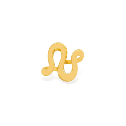 Gold ring with a unique design on a white background