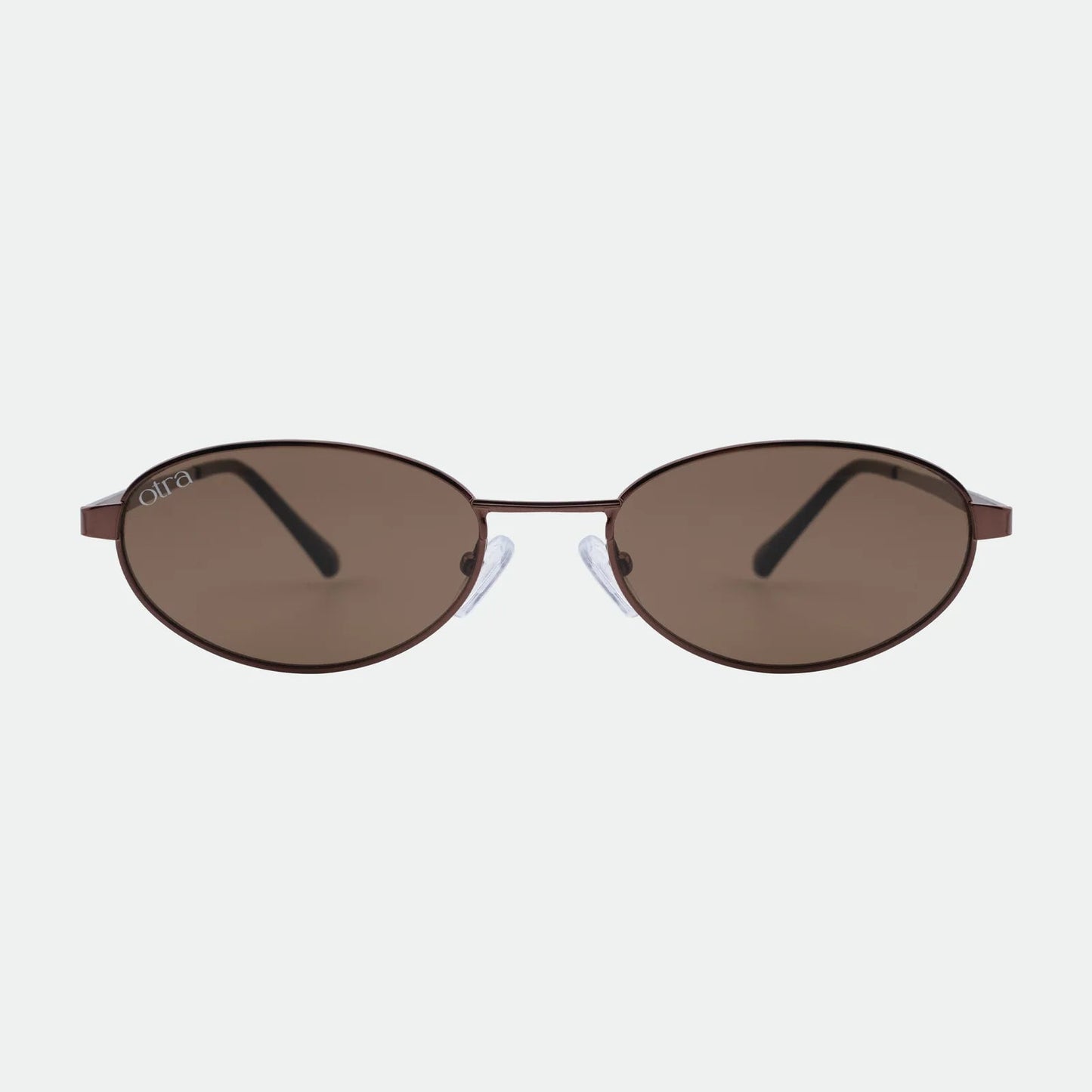 Brown sunglasses with a thin frame on a white background