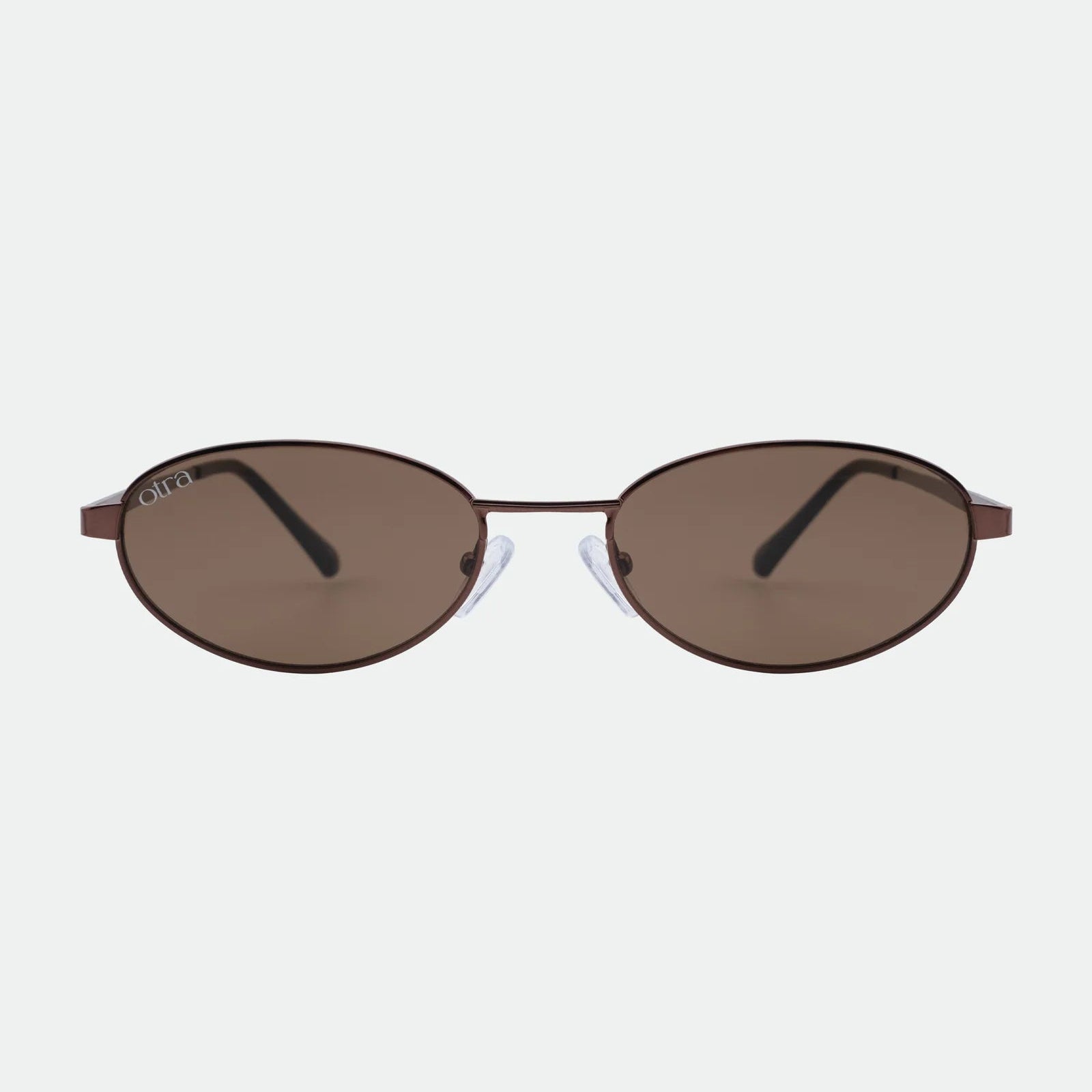 Brown sunglasses with a thin frame on a white background