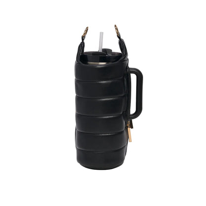 Black insulated mug with handle on a white background