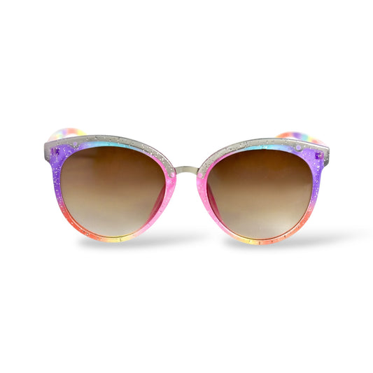 Girls Colorful Rainbow Glitter Round Sunglasses