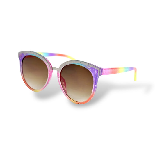 Girls Colorful Rainbow Glitter Round Sunglasses