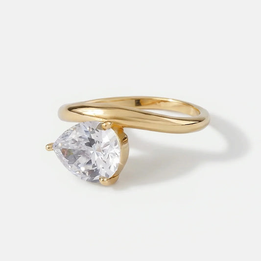 Teardrop Gold Plated Statement CZ Ring