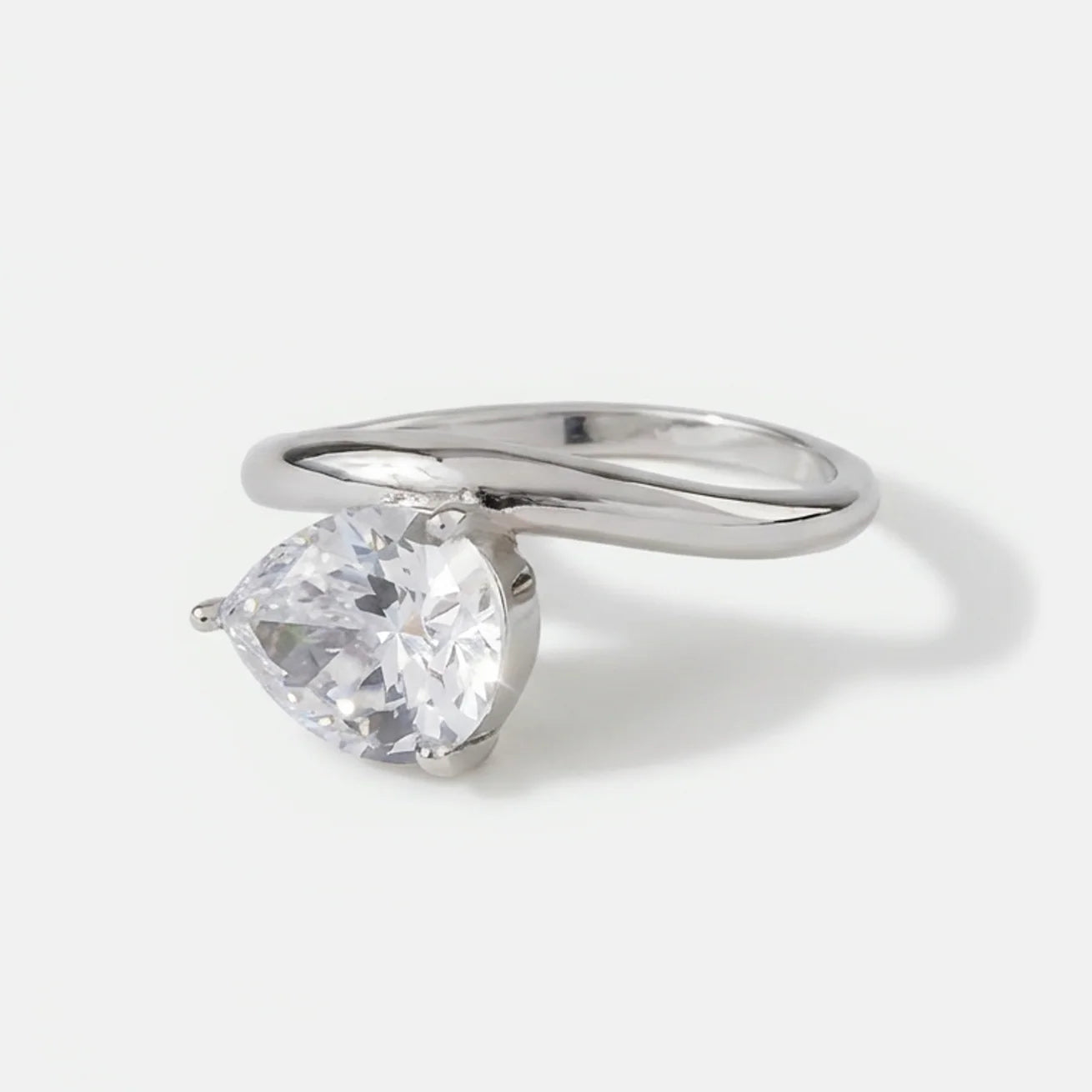 Teardrop Gold Plated Statement CZ Ring