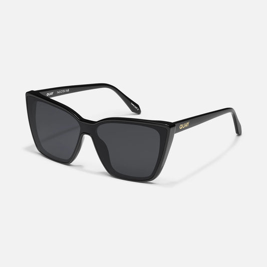 Black sunglasses with dark lenses on a white background