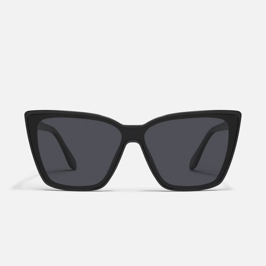 Black cat-eye sunglasses on a light gray background