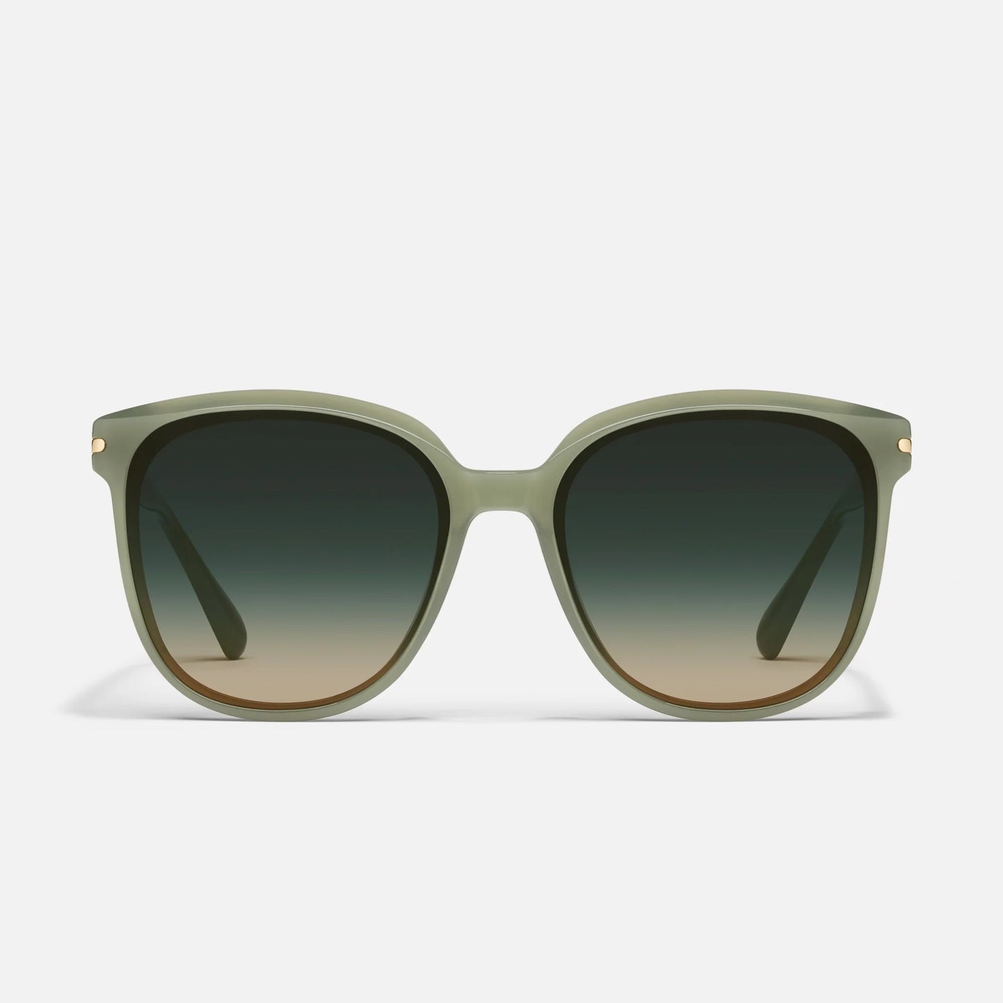 Sunglasses with green gradient lenses on a white background