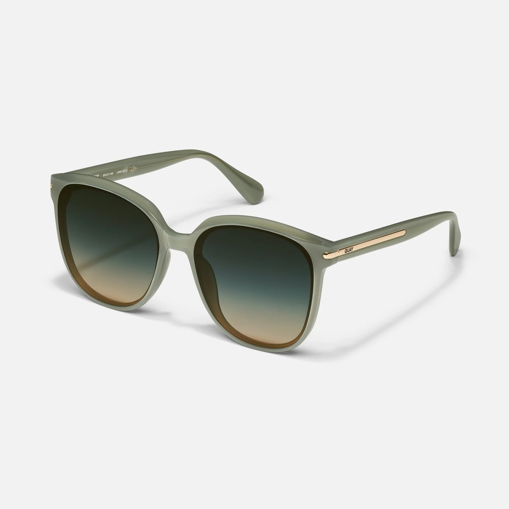 Green sunglasses with gradient lenses on a white background
