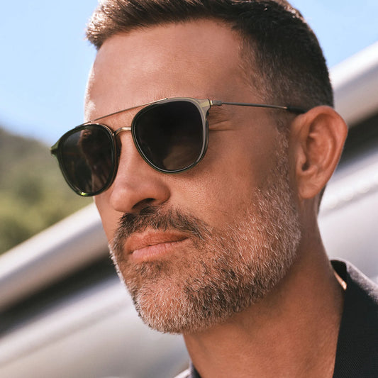 Man wearing sunglasses with a blurred background