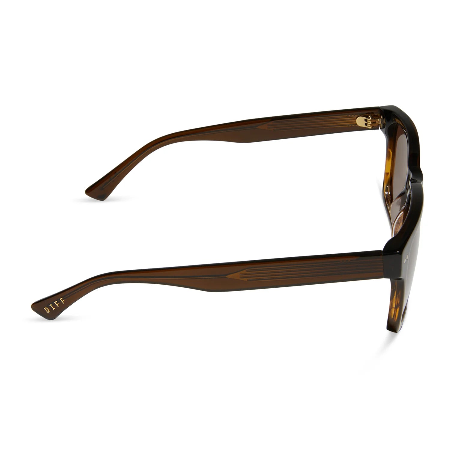Brown sunglasses with a tortoiseshell pattern on a white background