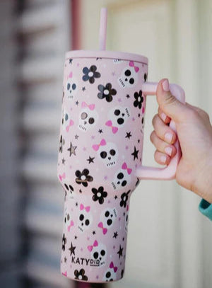 pink skull and black bow 38 oz tumbler 