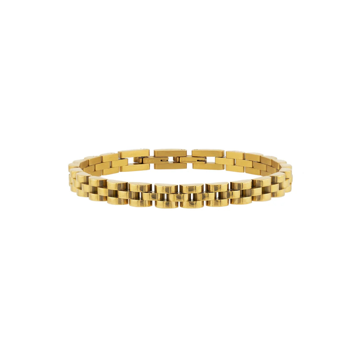 Gold chain bracelet on a white background