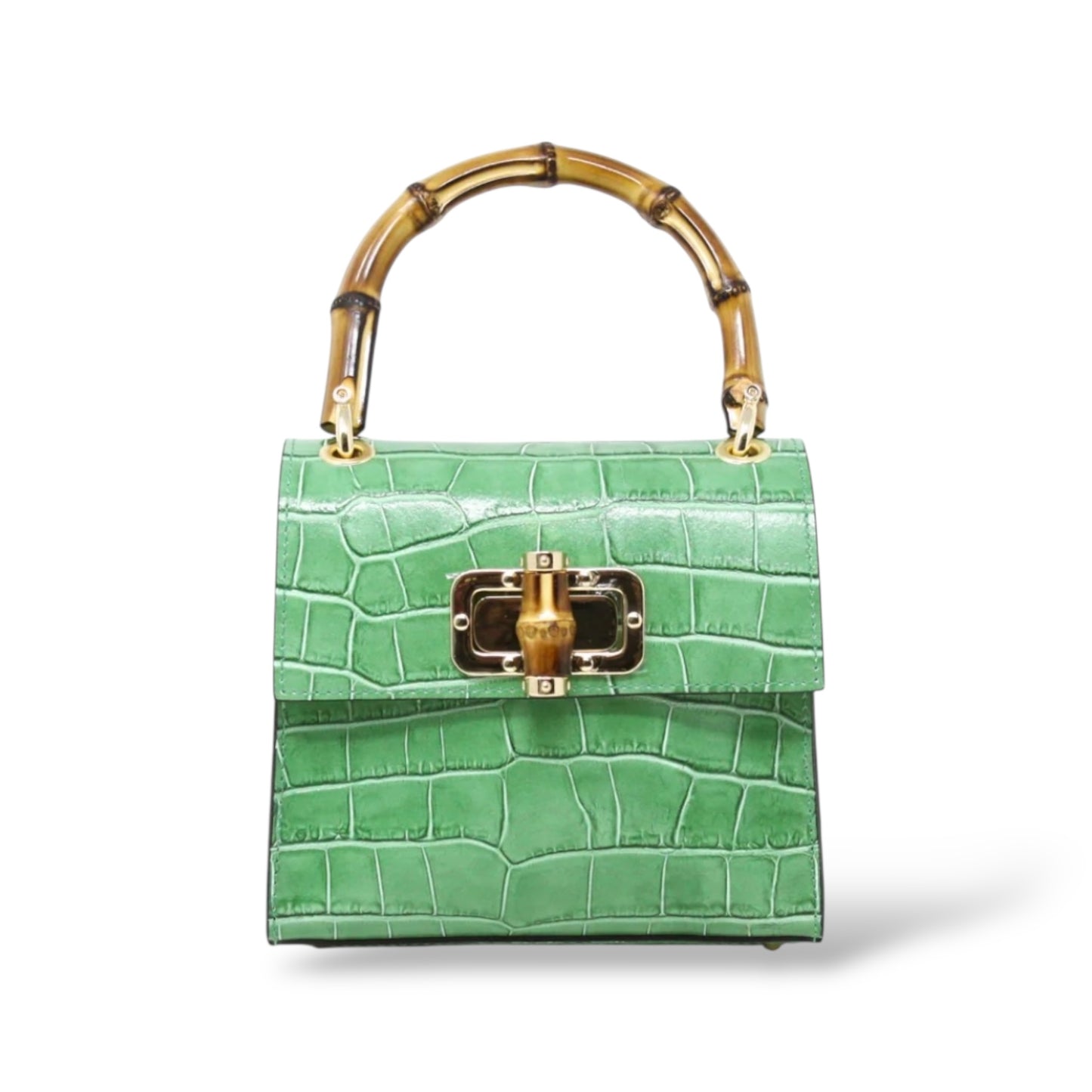 Aria Handbag Genuine Italian Leather Bamboo Handle and Crossbody Bag - Assorted Colors