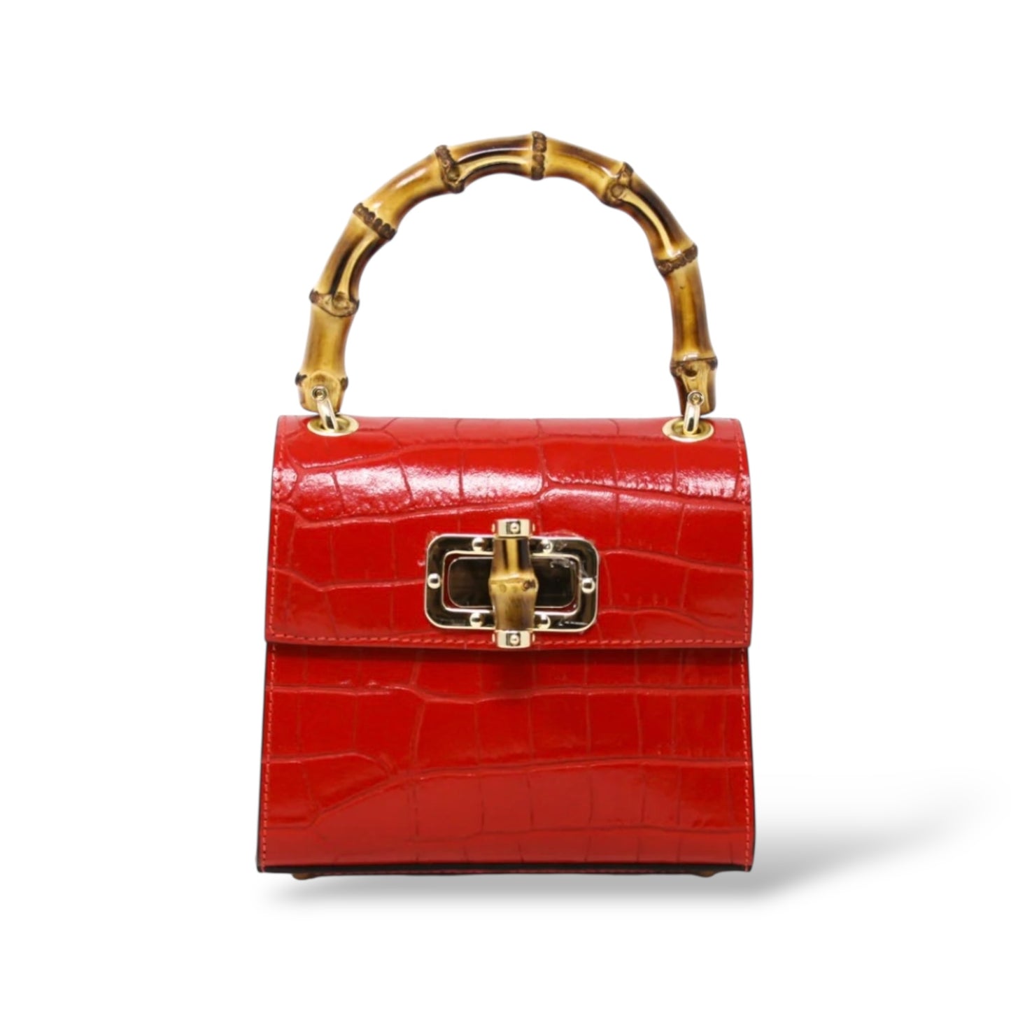 Aria Handbag Genuine Italian Leather Bamboo Handle and Crossbody Bag - Assorted Colors