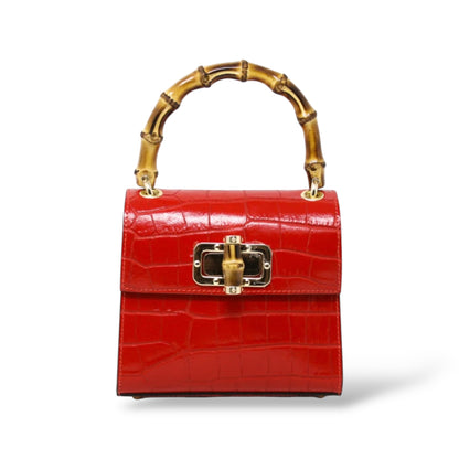 Aria Handbag Genuine Italian Leather Bamboo Handle and Crossbody Bag - Assorted Colors