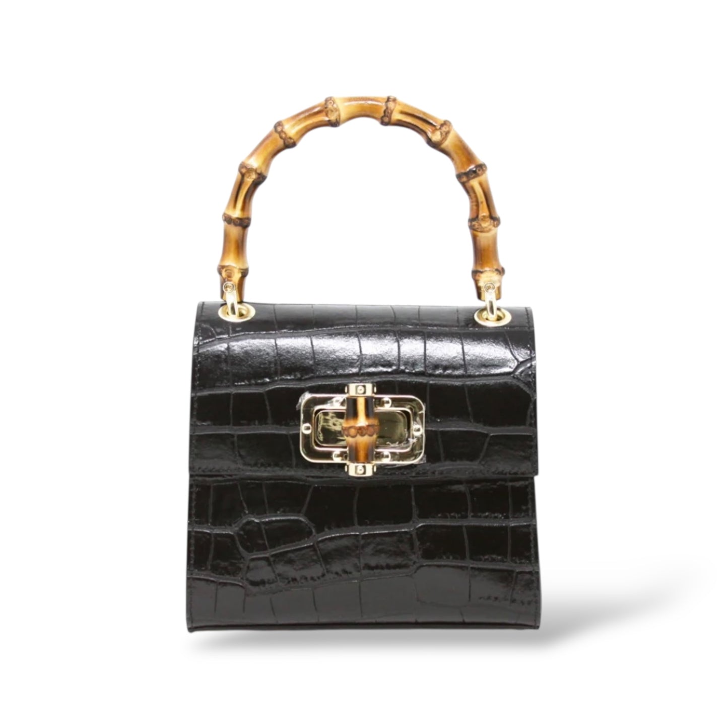 Aria Handbag Genuine Italian Leather Bamboo Handle and Crossbody Bag - Assorted Colors