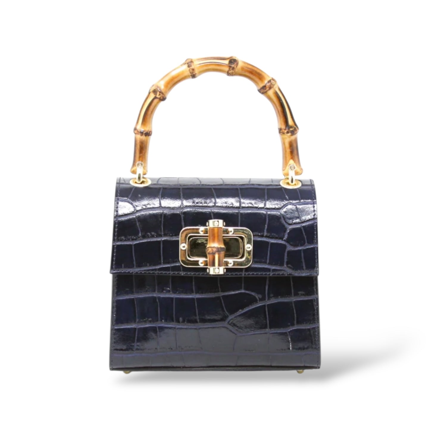 Aria Handbag Genuine Italian Leather Bamboo Handle and Crossbody Bag - Assorted Colors