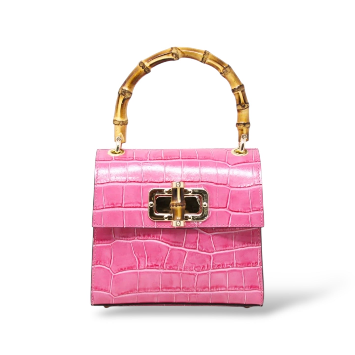 Aria Handbag Genuine Italian Leather Bamboo Handle and Crossbody Bag - Assorted Colors