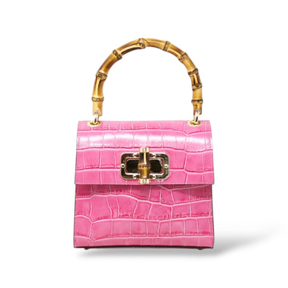 Aria Handbag Genuine Italian Leather Bamboo Handle and Crossbody Bag - Assorted Colors