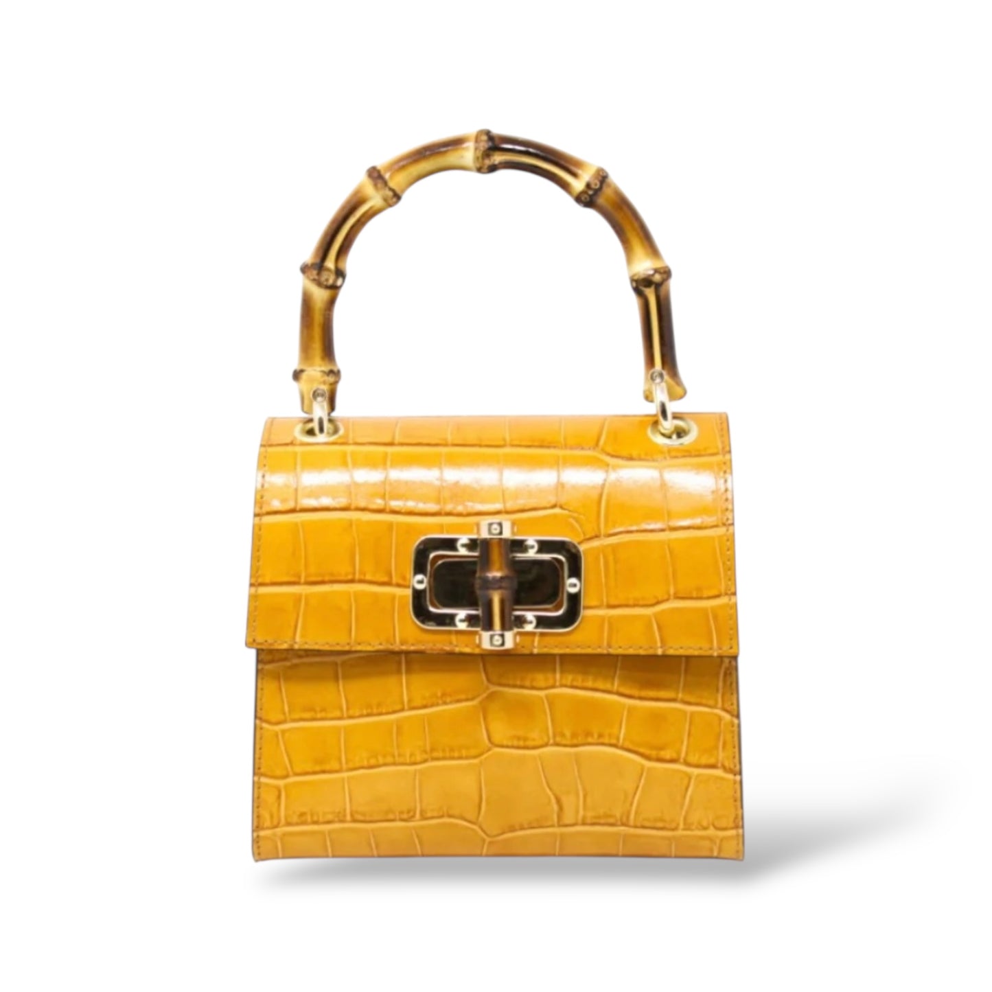 Aria Handbag Genuine Italian Leather Bamboo Handle and Crossbody Bag - Assorted Colors