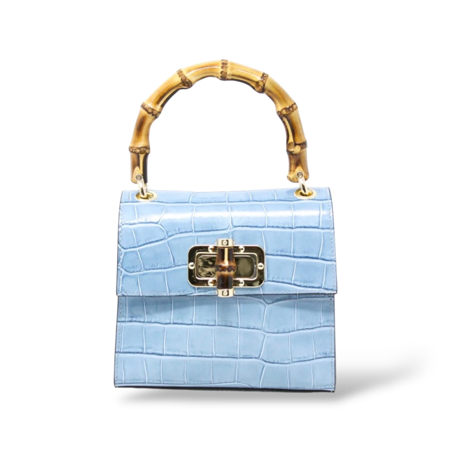 Aria Handbag Genuine Italian Leather Bamboo Handle and Crossbody Bag - Assorted Colors