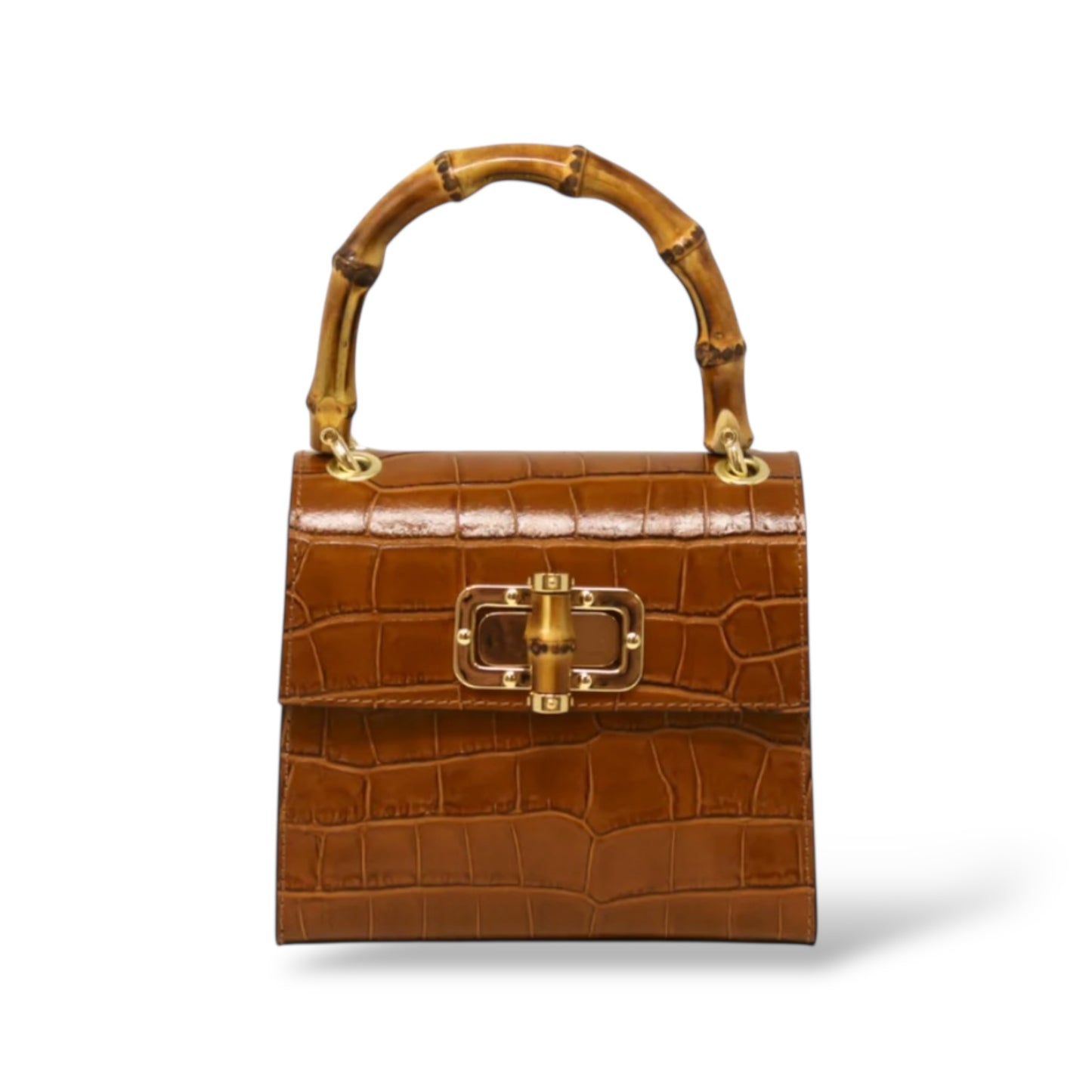 Aria Handbag Genuine Italian Leather Bamboo Handle and Crossbody Bag - Assorted Colors