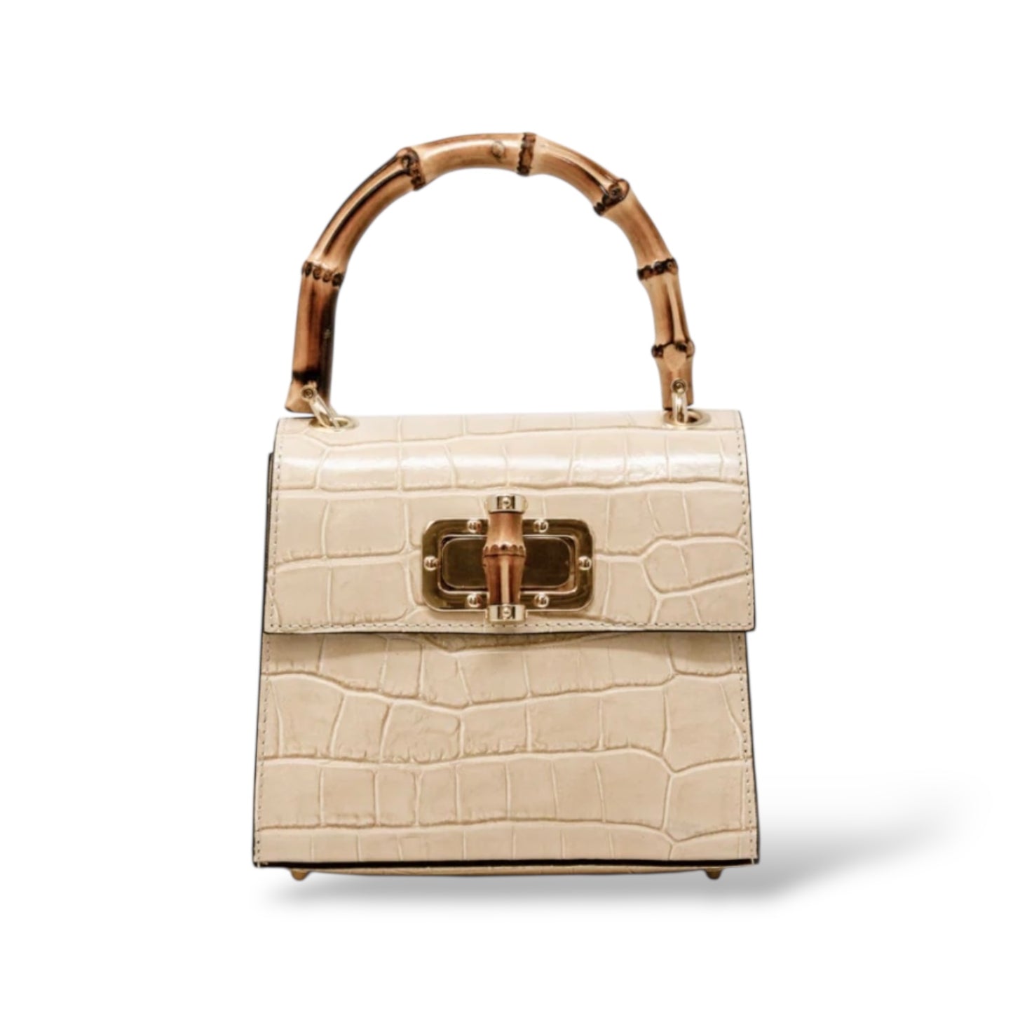 Aria Handbag Genuine Italian Leather Bamboo Handle and Crossbody Bag - Assorted Colors