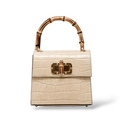 Aria Handbag Genuine Italian Leather Bamboo Handle and Crossbody Bag - Assorted Colors