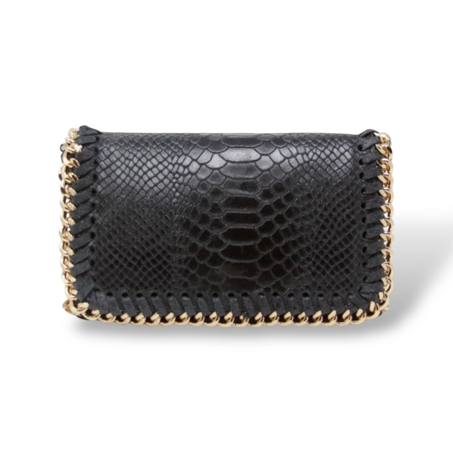 The Milano Chain Clutch Genuine Italian Leather - Black Croc