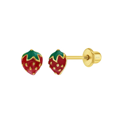 14k Gold Plated Summer Strawberry Screw Back Earring