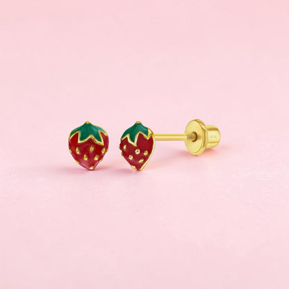 14k Gold Plated Summer Strawberry Screw Back Earring