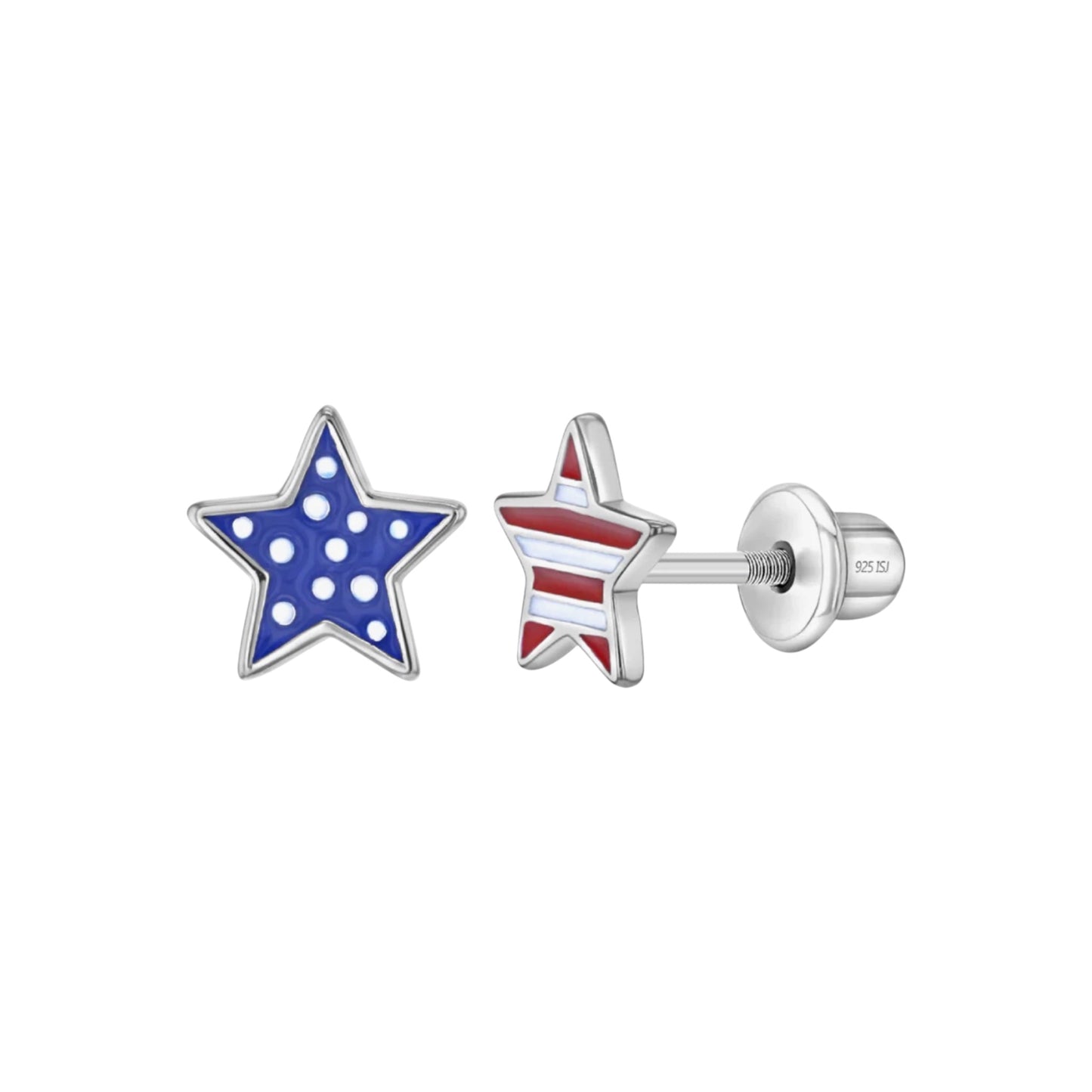 Patriotic Star Sterling Silver Screw Back Earrings