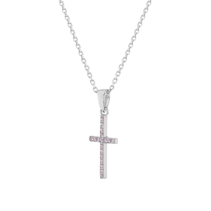 Shiny Pink CZ Cross Girls Jewelry Set
