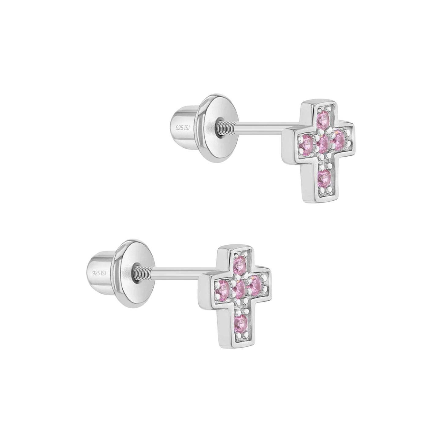 Shiny Pink CZ Cross Girls Jewelry Set