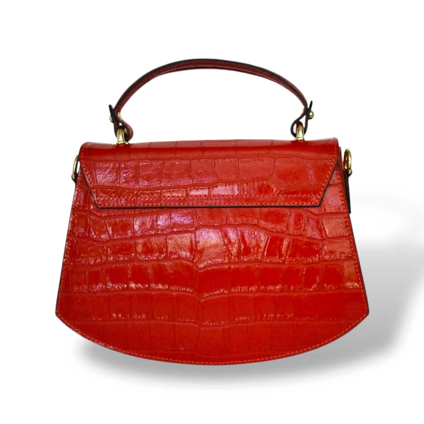 La Contessa Genuine Italian Leather Red Croc Embossed Handbag