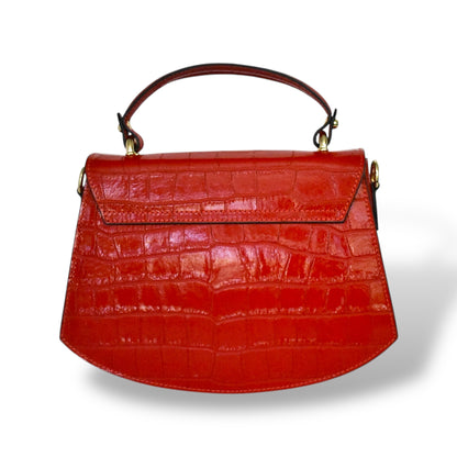 La Contessa Genuine Italian Leather Red Croc Embossed Handbag