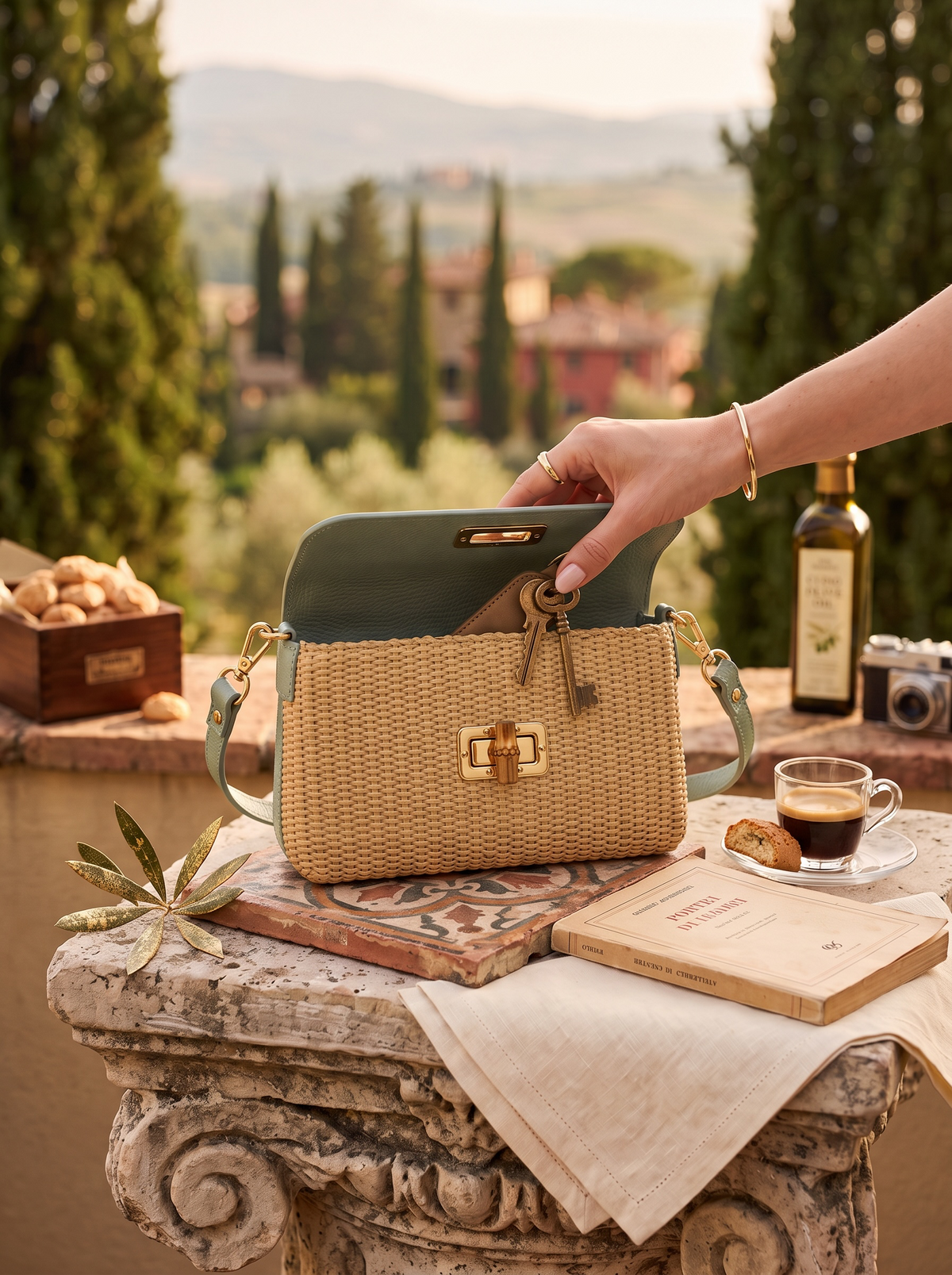 Lucia Bamboo Genuine Italian Leather Handbag
