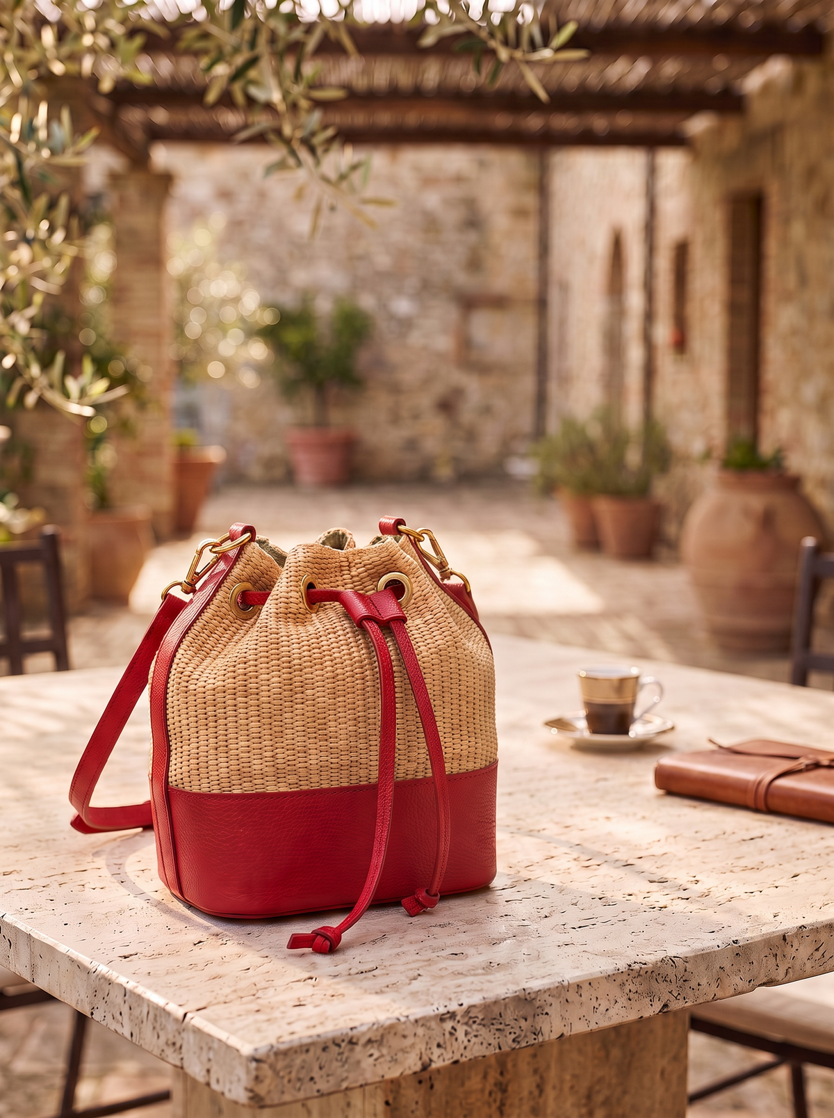 Bella Riviera Italian Raffia Bucket Bag