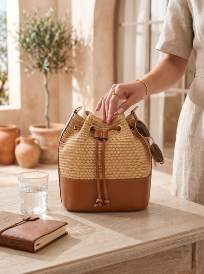 Bella Riviera Italian Raffia Bucket Bag