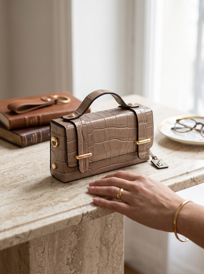 Teroso Italian Crocco Leather Chain Clutch
