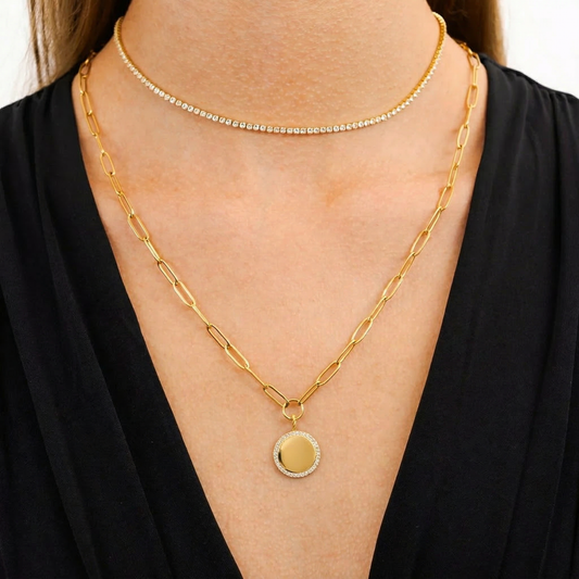 Waterproof Gold Paperclip Coin Necklace