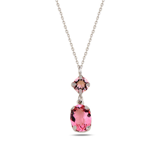 Necklace with pink swarovski crystals pendant on a white background