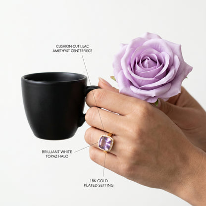 Deux 18k Yellow Gold Lilac Opal Amethyst and White Topaz Ring