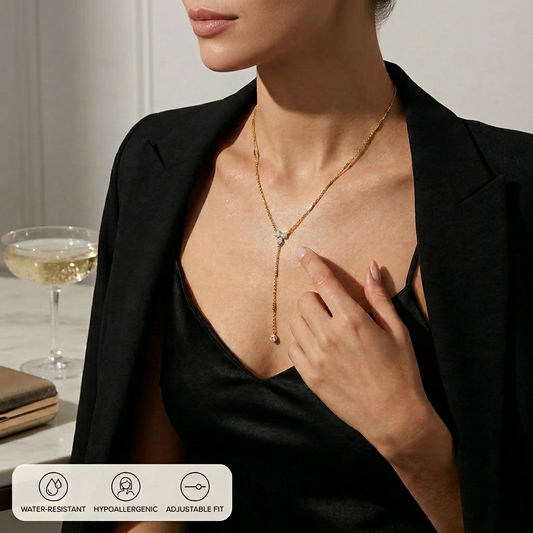 18K Gold Shiny Lariat Necklace