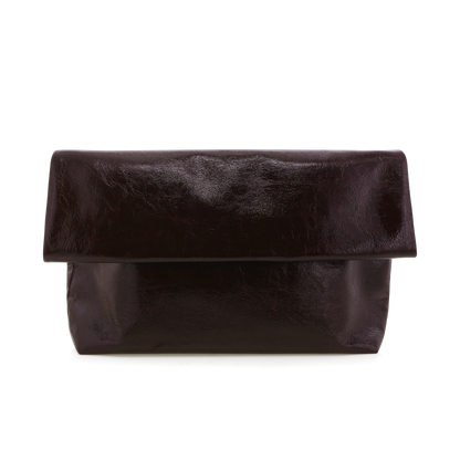 Black clutch bag on a white background