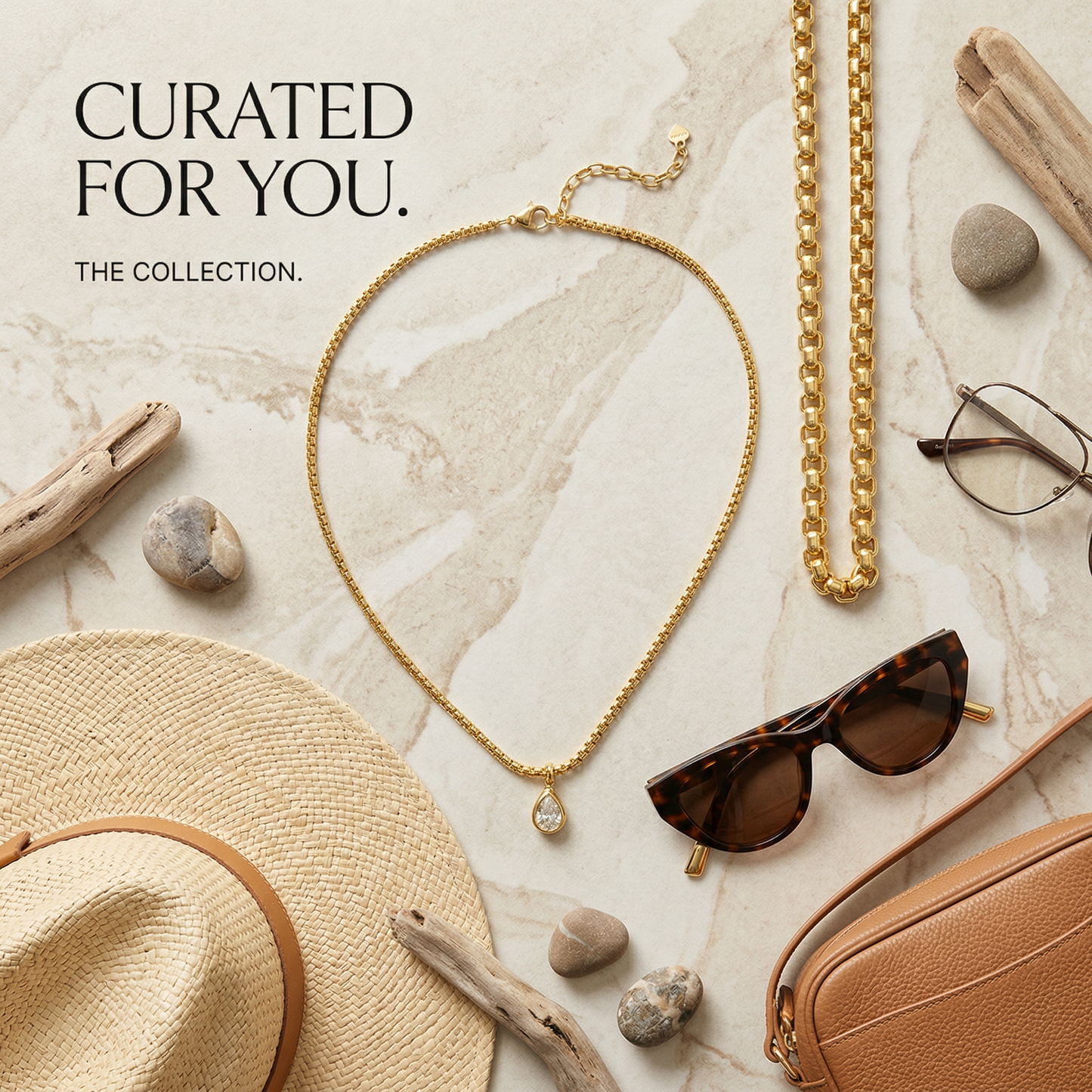 Teardrop Gold Cable Chain Necklace