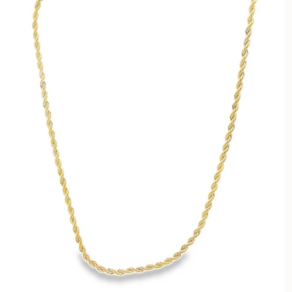 Gold necklace on a white background with product details visible.