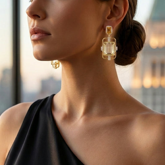 Eclectic Earrings Off White Citrine and Citrine Yellow 18k Gold
