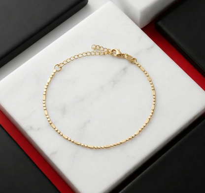 18K Gold Filled, 1mm Flat Beaded Bar Bracelet - 6"